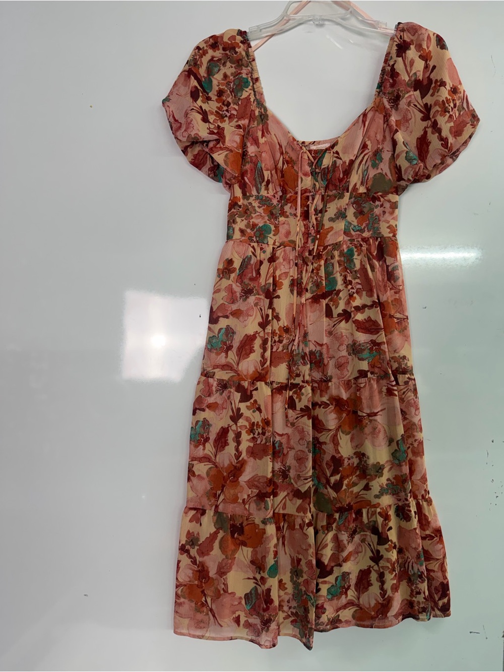 City Studio Peach Floral Puff Sleeve Midi Dress